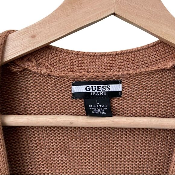 Vintage Guess Jeans Open Front Tan Cardigan Sweater in Size Large - Picture 8 of 8